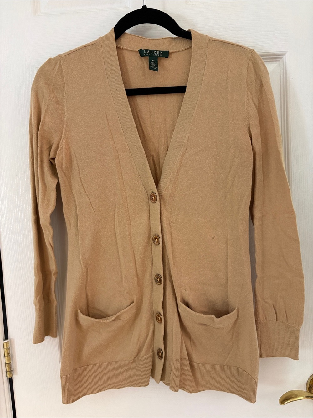 Ralph Lauren Camel Button-Front V-Neck Cardigan
